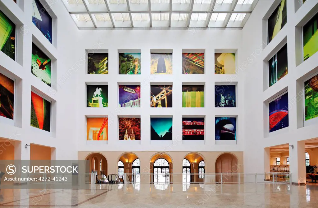 The atrium in Sao Paulos Old Central Post office hosting a photo exhibition, Brazil