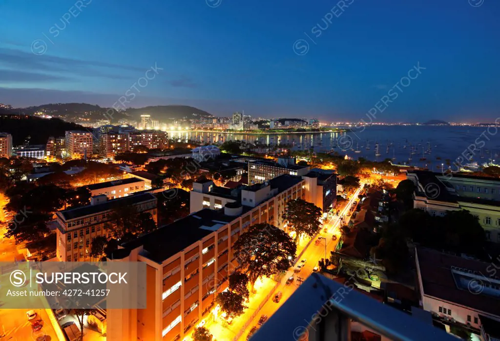 View over the district of Botafogo in Rio de Janeiro at dusk, Brazil