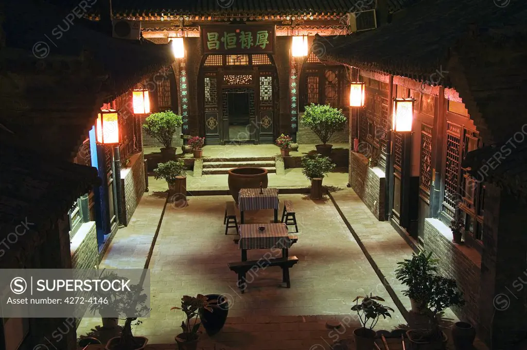 Historic Yamen Youth Hostel courtyard, built in 1591 for the Emperor's city visit, Pingyao City, Shaanxi Province, China