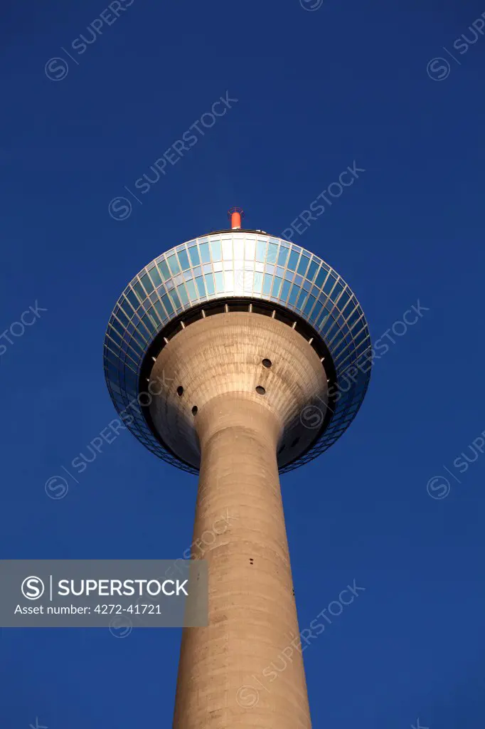 Dusseldorf, North Rhine Westphalia, Germany, Detail of the Rheinturm telecommunications tower