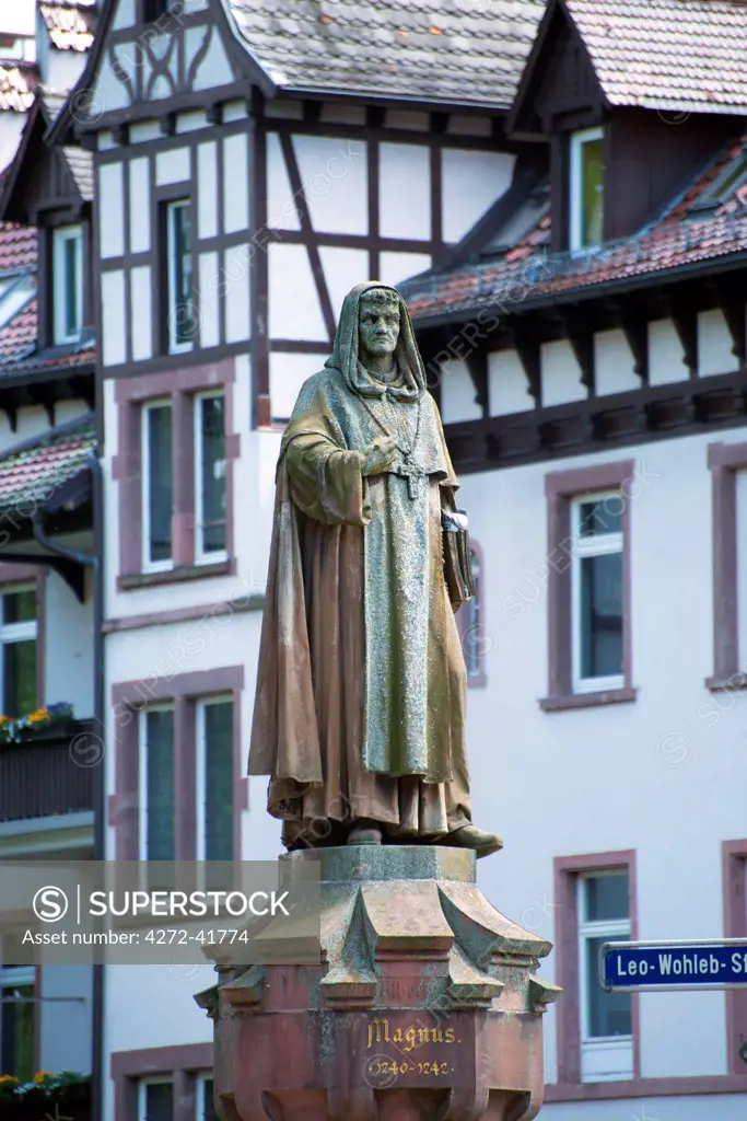 Europe, Germany, Freiburg, Baden Wurttemberg, statue of Catholic saint Albertus Magnus