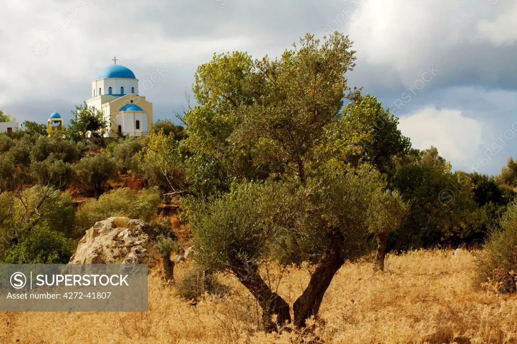 Greece, Kos, Southern Europe. A church on top of a hill.