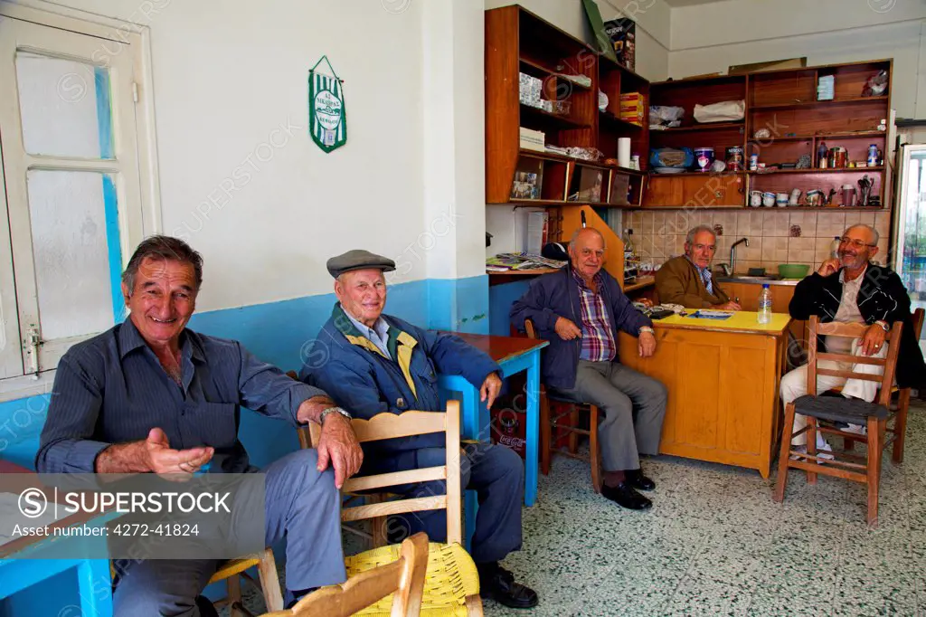 Greece, Kos, Southern Europe. Greek men in a local bar in Kefalos