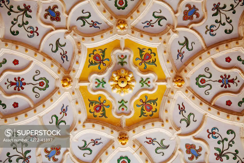 Hungary, Budapest, Central & Eastern Europe, Detail of ceiling at the modern art museum