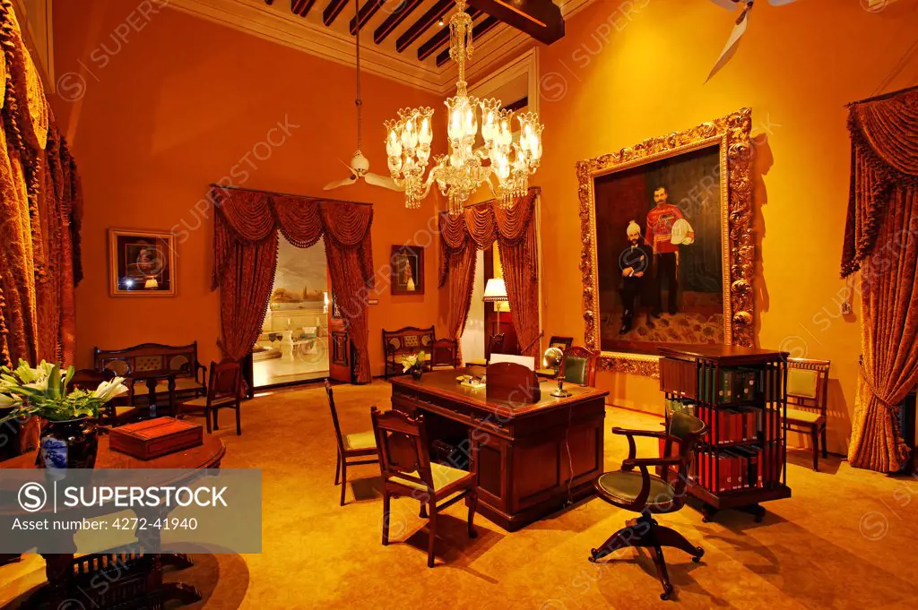 India, Andhra Pradesh, Hyderabad. The former Nizams Study at the Falaknuma Palace Hotel.