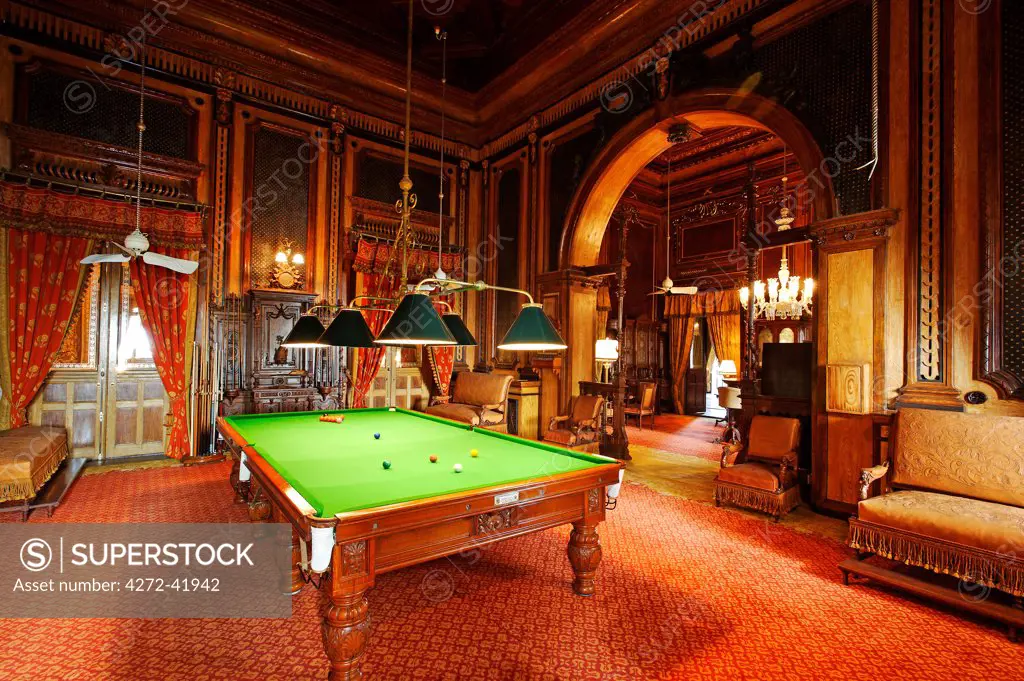 India, Andhra Pradesh, Hyderabad. The Billiards Room at the Falaknuma Palace Hotel.