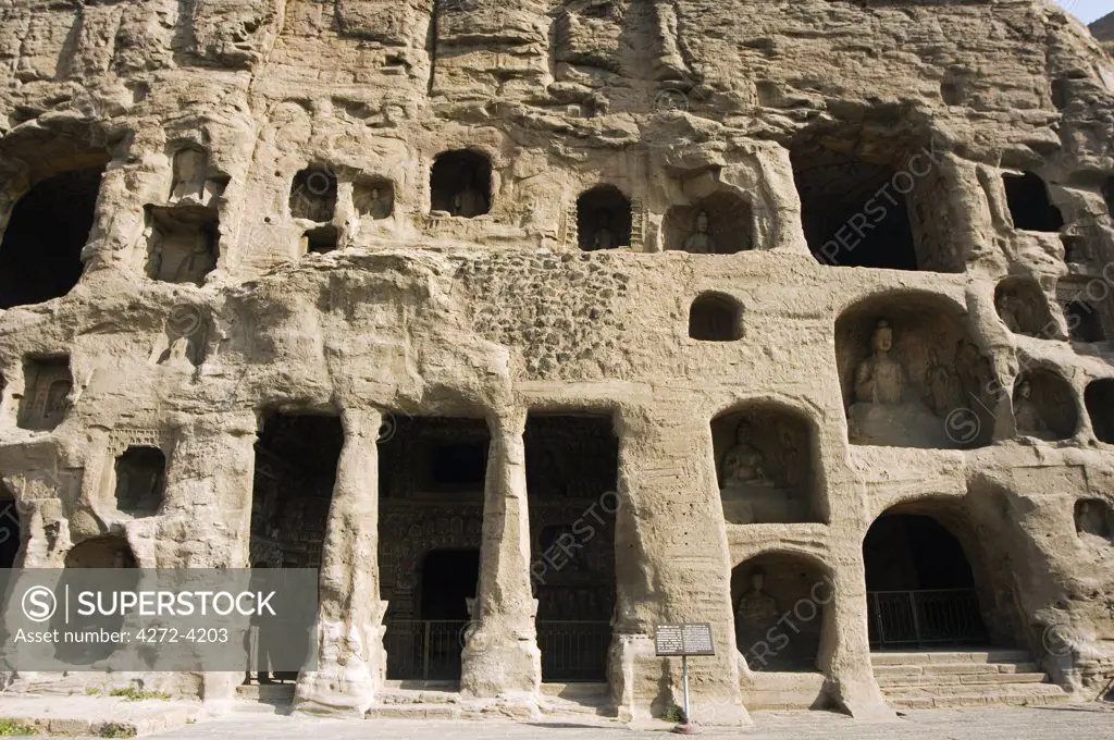 China, Shanxi Province, Datong. Yungang Caves containing buddhist statues cut during the Northern Wei Dynasty (460 AD). Unesco World Heritage site near Datong.