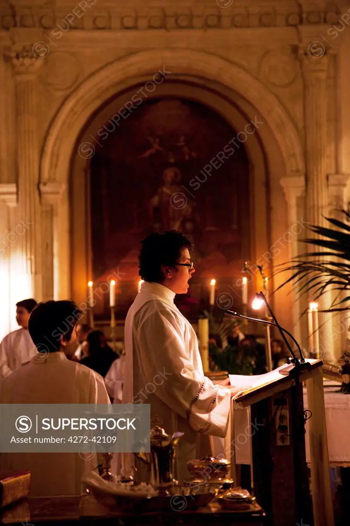 Taormina, Sicily, Italy, Christmas Eve Roman Catholic ceremony in church
