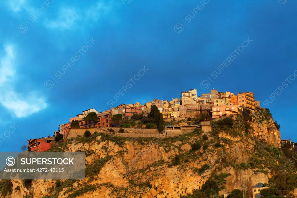 Taormina, Sicily, Italy, A town on top of a hill above Taormina