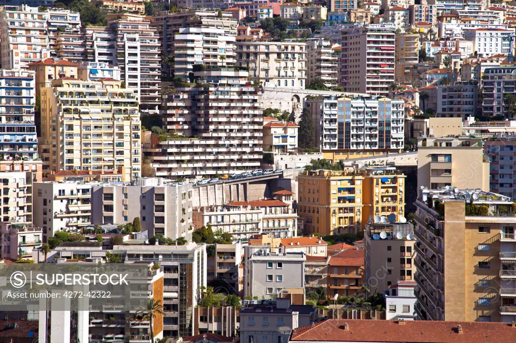 View of La Condamine and Moneghetti distrcits, Principality of Monaco, Europe