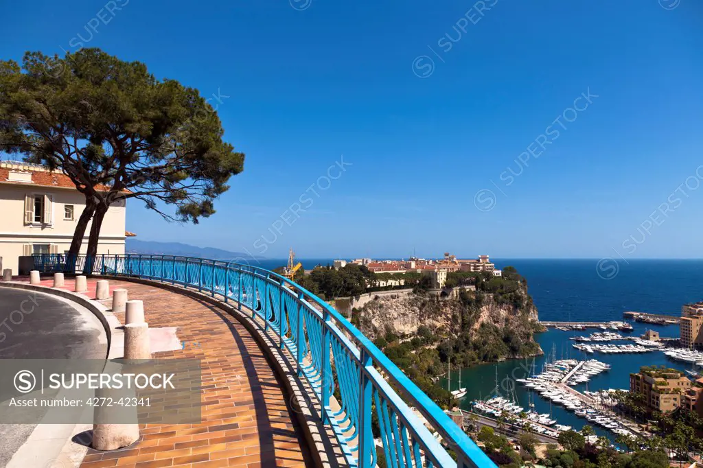 View of Le Rocher and Fontvieille Port, Principality of Monaco, Europe