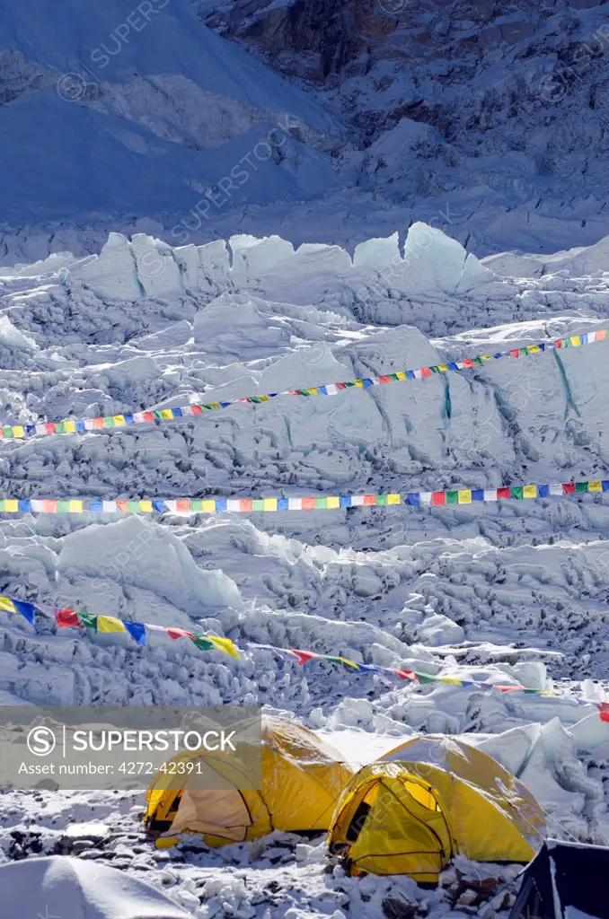 Asia, Nepal, Himalayas, Sagarmatha National Park, Solu Khumbu Everest Region, tents at Everest Base Camp