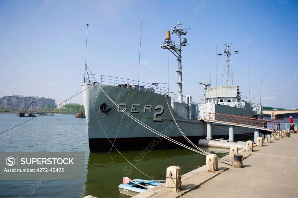 North Korea, Pyongyang, Taedong River. USS Pueblo a US Spy Ship captured by North Korea in 1968