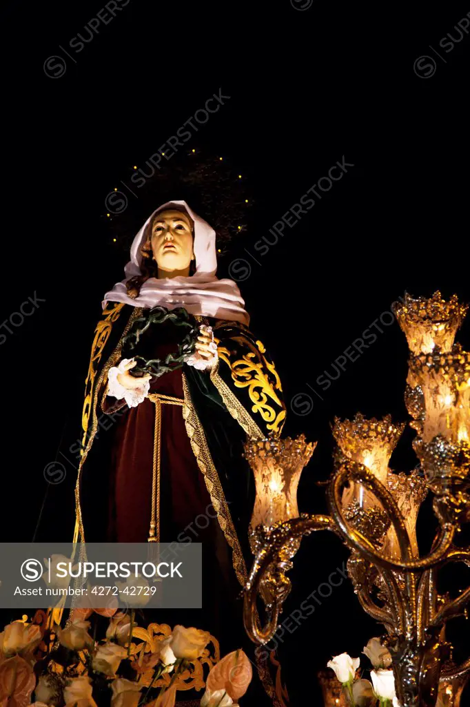 Santiago de Compostela, Galicia, Northern Spain. Detail of statue of the Madonna carried during Semana Santa processions