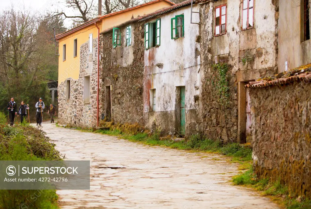 Spain, Galicia, Camino Frances, Houses in a small hamlet on the route of the Camino