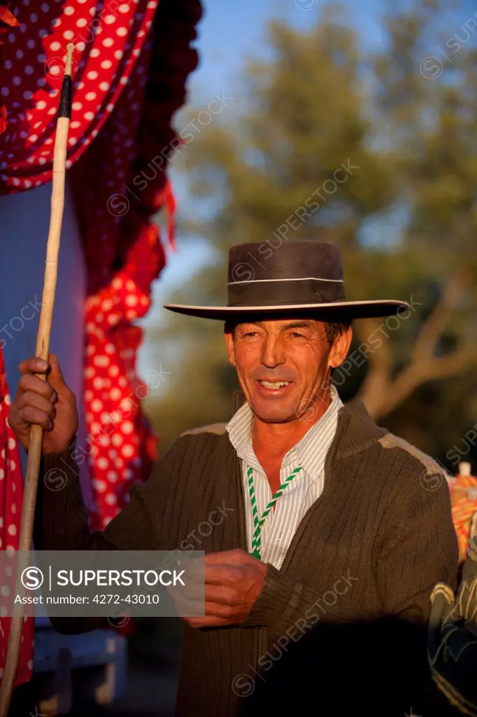 Huelva, Southern Spain. A butero, the Andalusian version of the cowboy during the Romeria El Rocio on the way to where the feast will take place