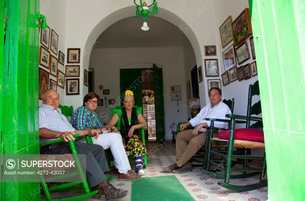 El Rocio, Huelva, Southern Spain. A family gathered at their house for the annual feast in the village of El Rocio