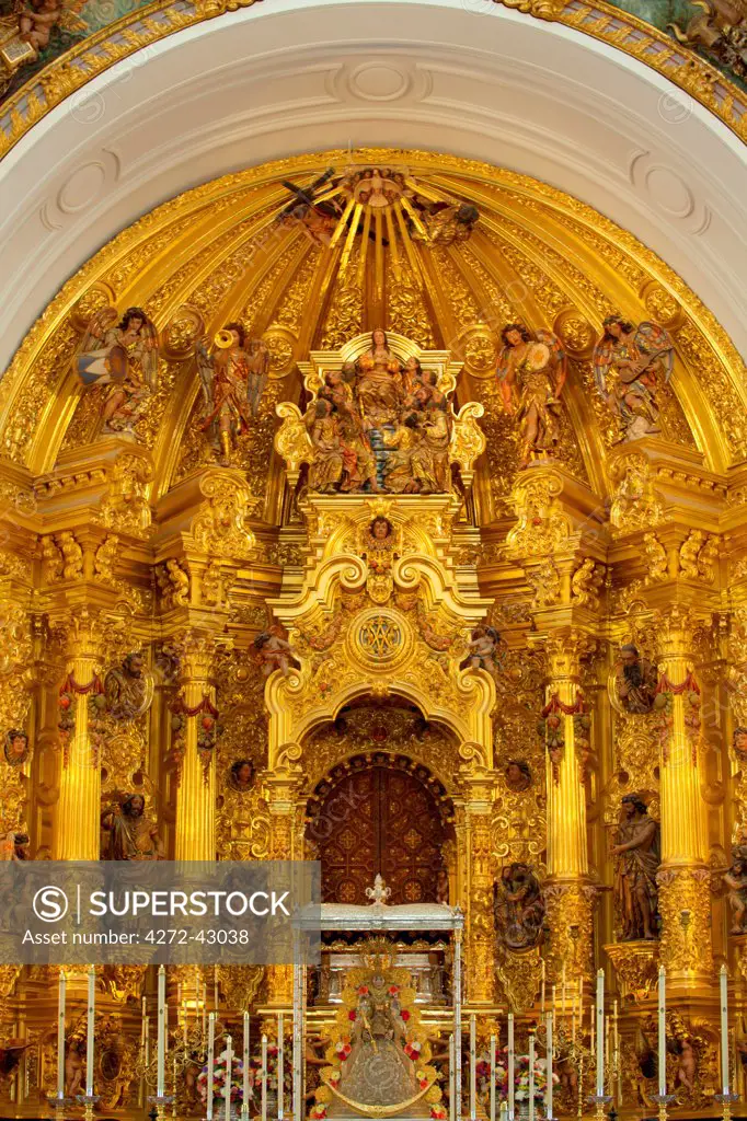 El Rocio, Huelva, Southern Spain. Detail of the statue of the Madonna of El Rocio at the local church