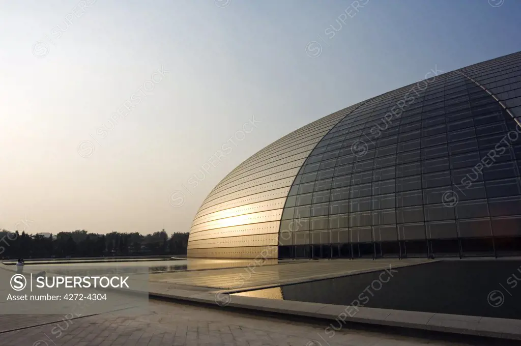 China, Beijing. The National Grand Theatre Opera House also known as The Egg designed by French architect Paul Andreu and made with glass and titanium - opened Sept 25th 2007.