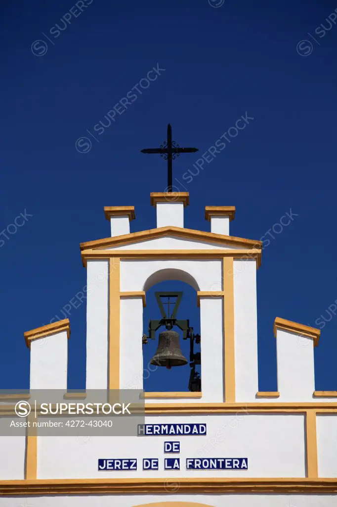El Rocio, Huelva, Southern Spain. Detail of top of a building in the village fo El Rocio