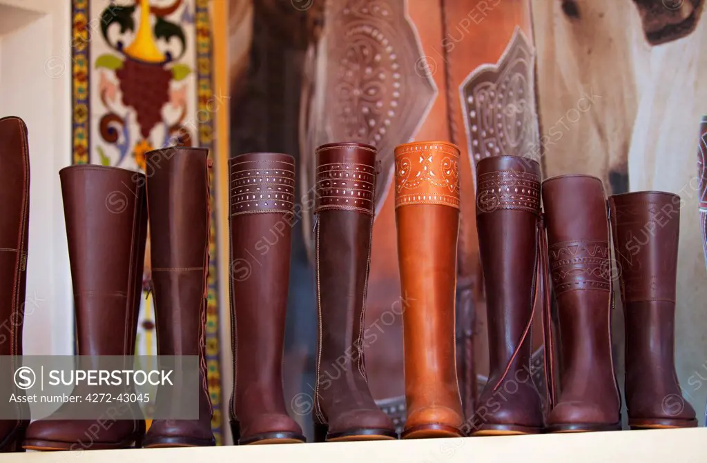 El Rocio, Huelva, Southern Spain. Cowboy leather boots worn for the annual Romeria El Rocio for sale