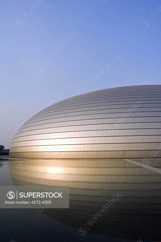 China, Beijing. The National Grand Theatre Opera House also known as The Egg designed by French architect Paul Andreu and made with glass and titanium - opened Sept 25th 2007.