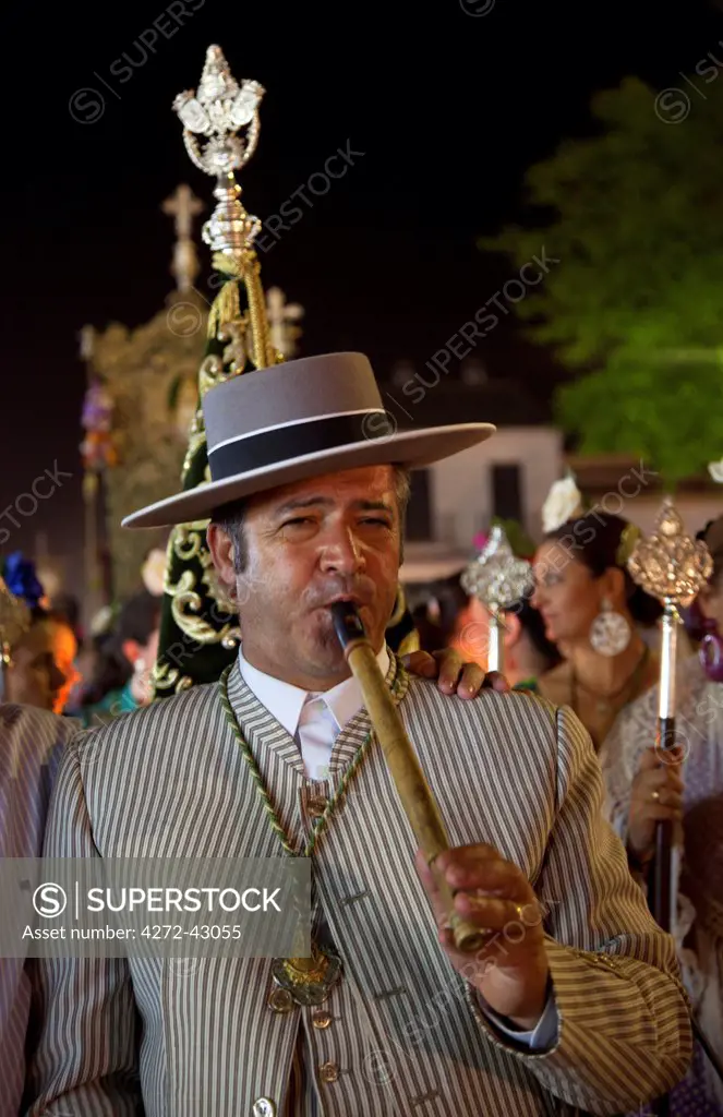 El Rocio, Huelva, Southern Spain. A musician during the annual feast held at the village of El Rocio
