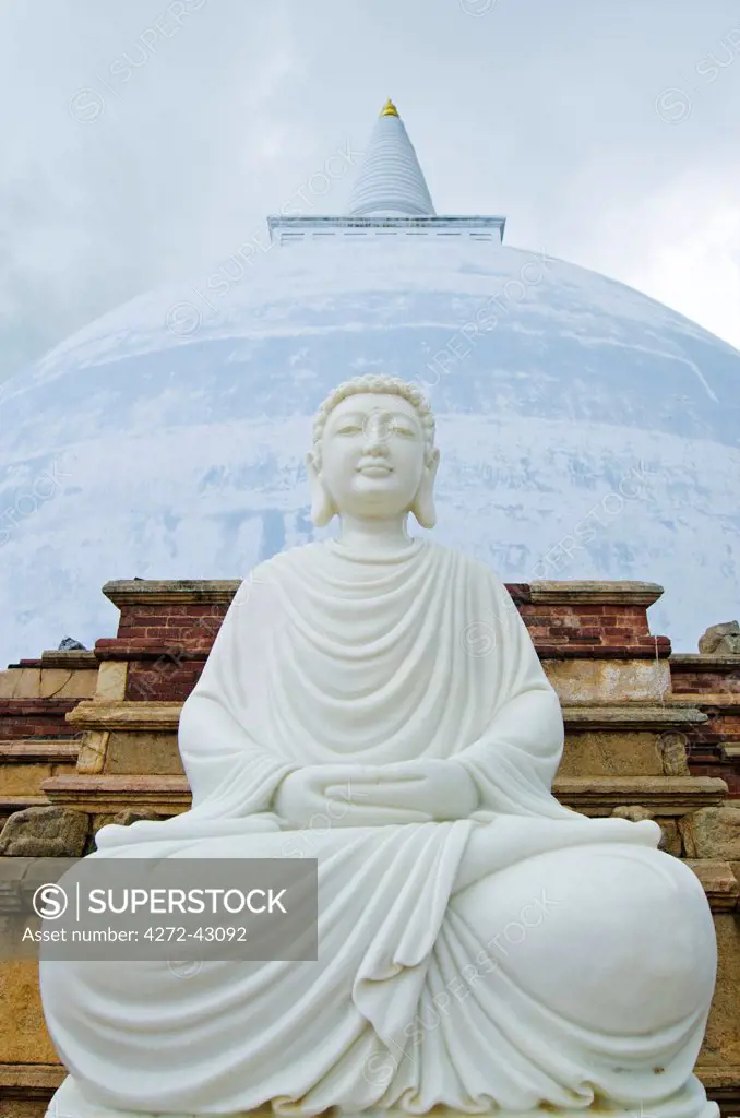 Sri Lanka, North Central Province, Anuradhapura, UNESCO World Heritage Site, buddha statue at Thuparama Dagoba,