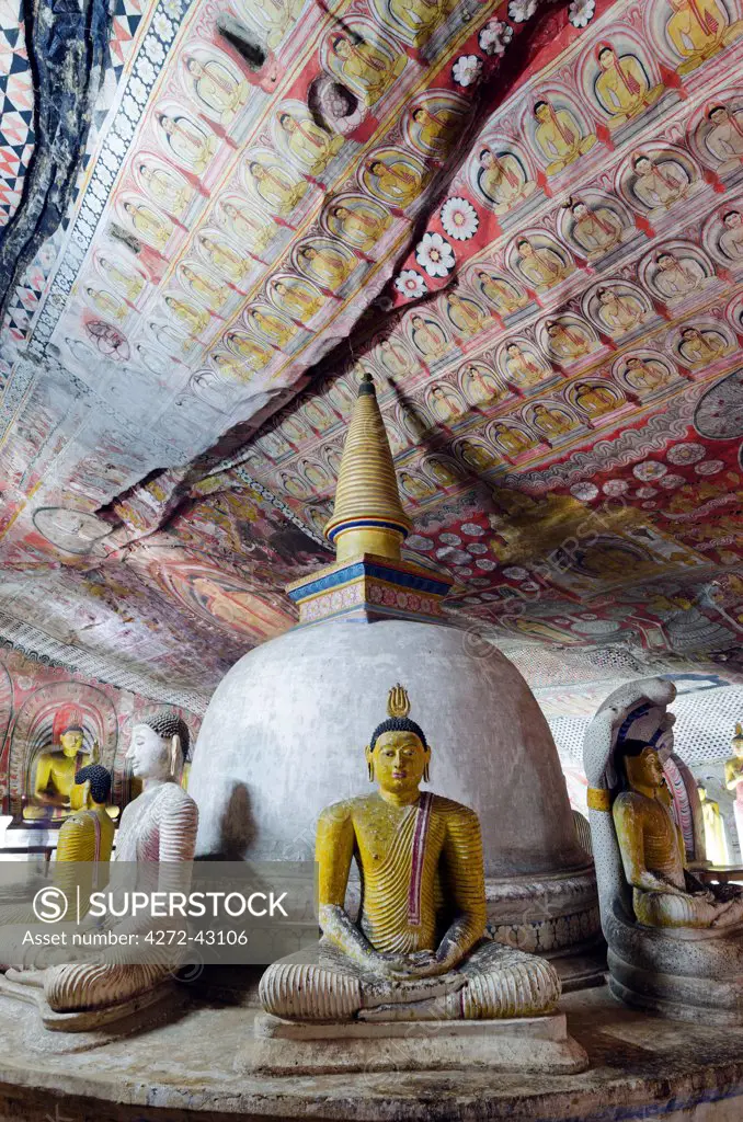 Sri Lanka, North Central Province, Dambulla, Golden Temple, UNESCO World Heritage Site, Royal Rock Temple, Buddha statues in Cave 2