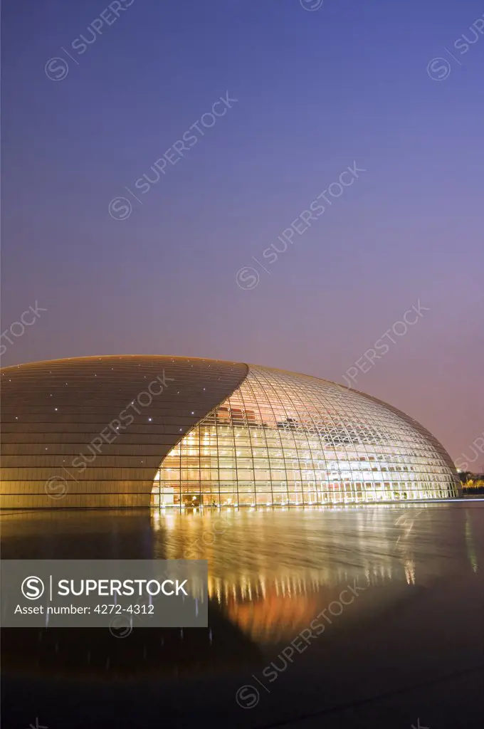 China Beijing The National Grand Theatre Opera House also known as The Egg designed by French architect Paul Andreu and made with glass and titanium opened Sept 25th 2007