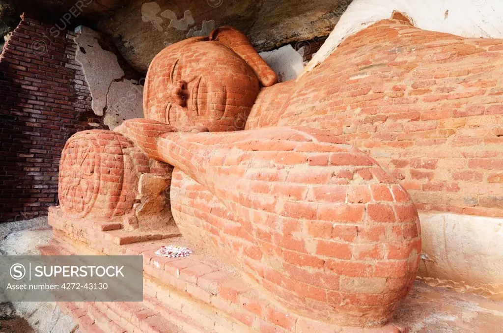 Sri Lanka, North Central Province, Sigiriya, brick built sleeping buddha statue