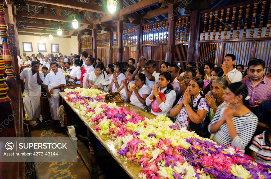 Sri Lanka, Sacred city of Kandy, UNESCO World Heritage Site, Temple of the Tooth, Sri Dalada Maligawa, morning puja