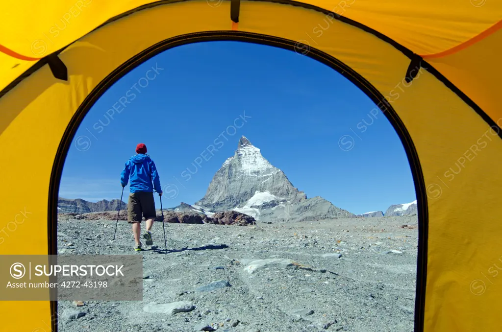 Europe, Switzerland, Swiss Alps, Valais, Zermatt, camping near The Matterhorn , 4478m, MR,