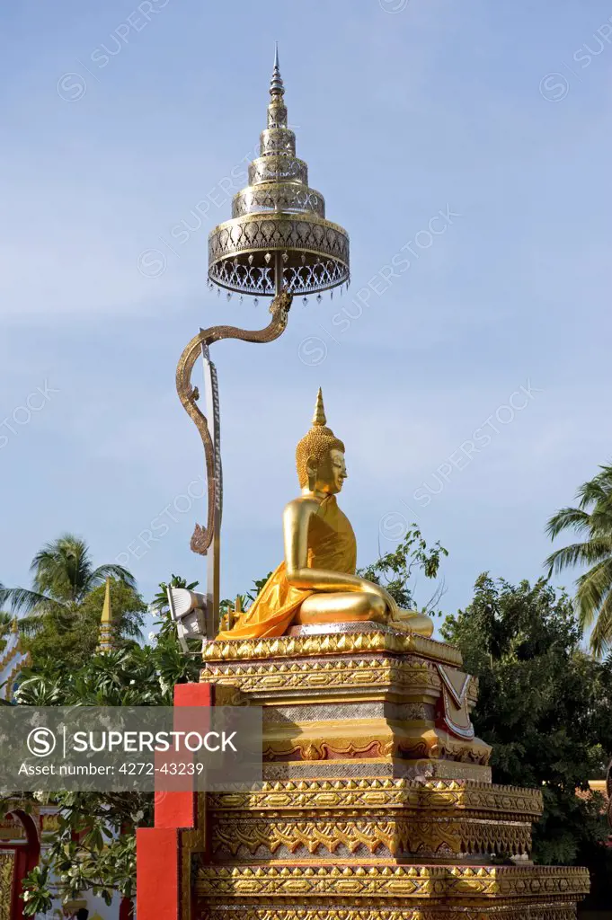 Thailand, Nakhon Phanom Province, a statue at Wat Phra That Phanom. One of the most important Theravada Buddhist structures in the region.
