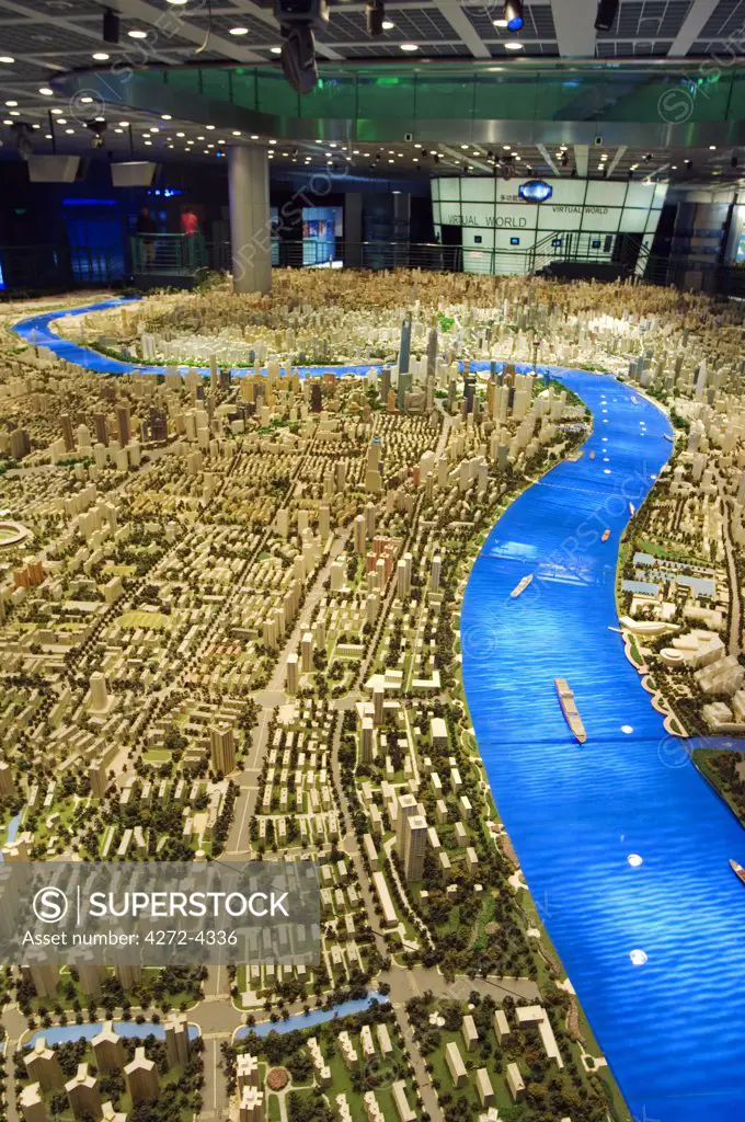 China, Shanghai. Shanghai Urban Planning and Expo 2010 Exhibition Hall - scale plan of the Shanghai of the future.