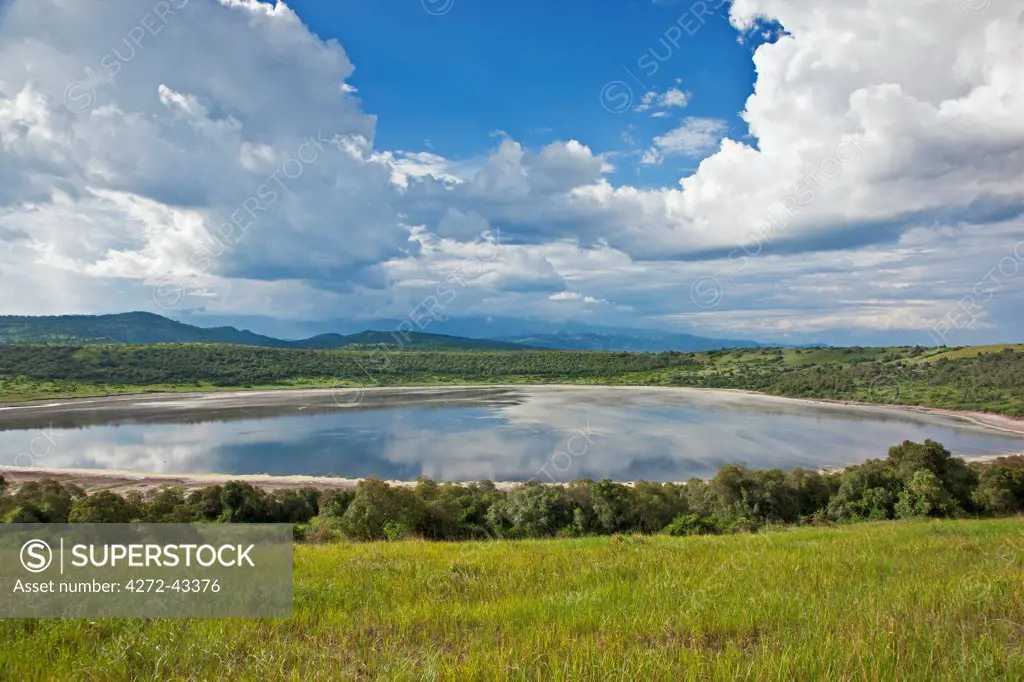 Lake Nyamunuka is a mildly saline volcanic crater lake in the crater lake region of Ugandas Queen Elizabeth National Park, Uganda, Africa