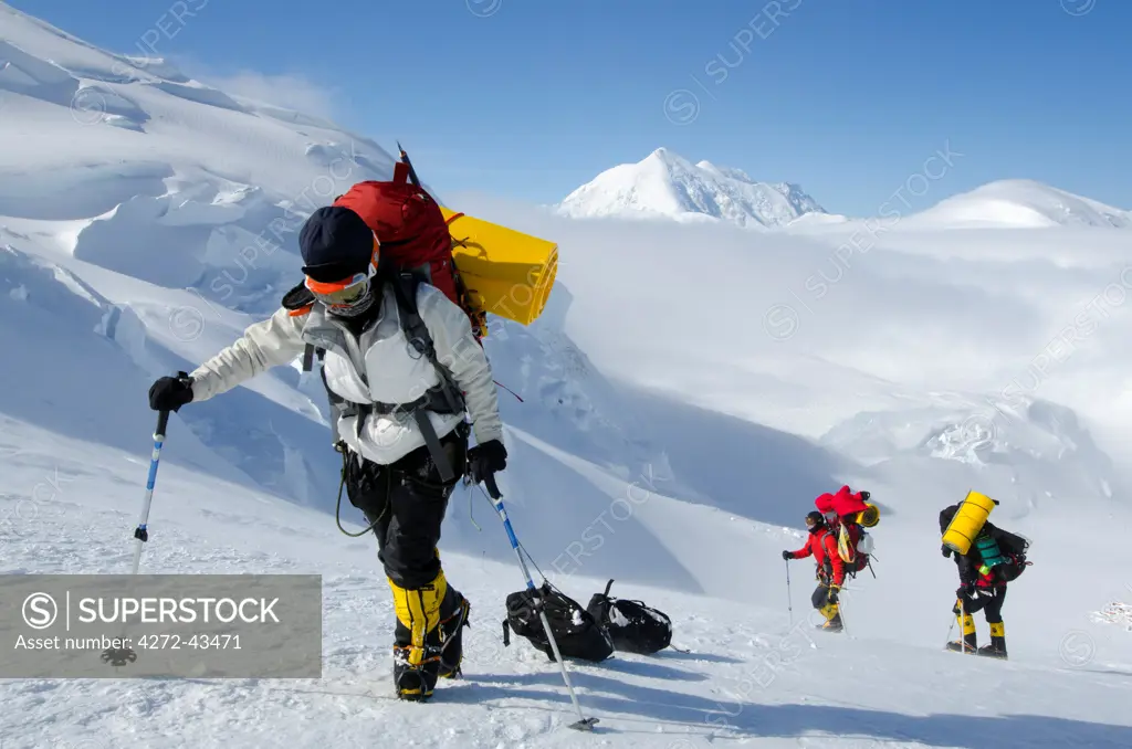 USA, United States of America, Alaska, Denali National Park, climbing expedition on Mt McKinley 6194m, highest mountain in north America, MR,
