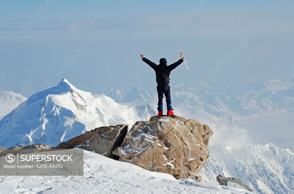 USA, United States of America, Alaska, Denali National Park, climber on Mt McKinley 6194m, highest mountain in north America , MR,