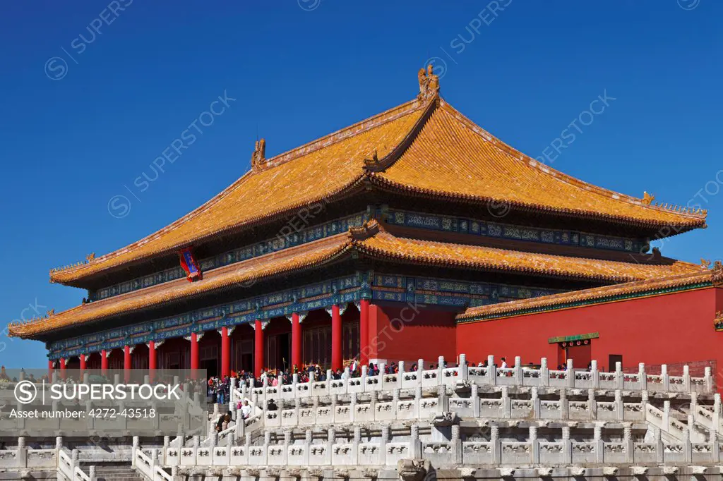 Profile view of the Supreme Harmony Hall in the Forbidden City, Beijing, China.