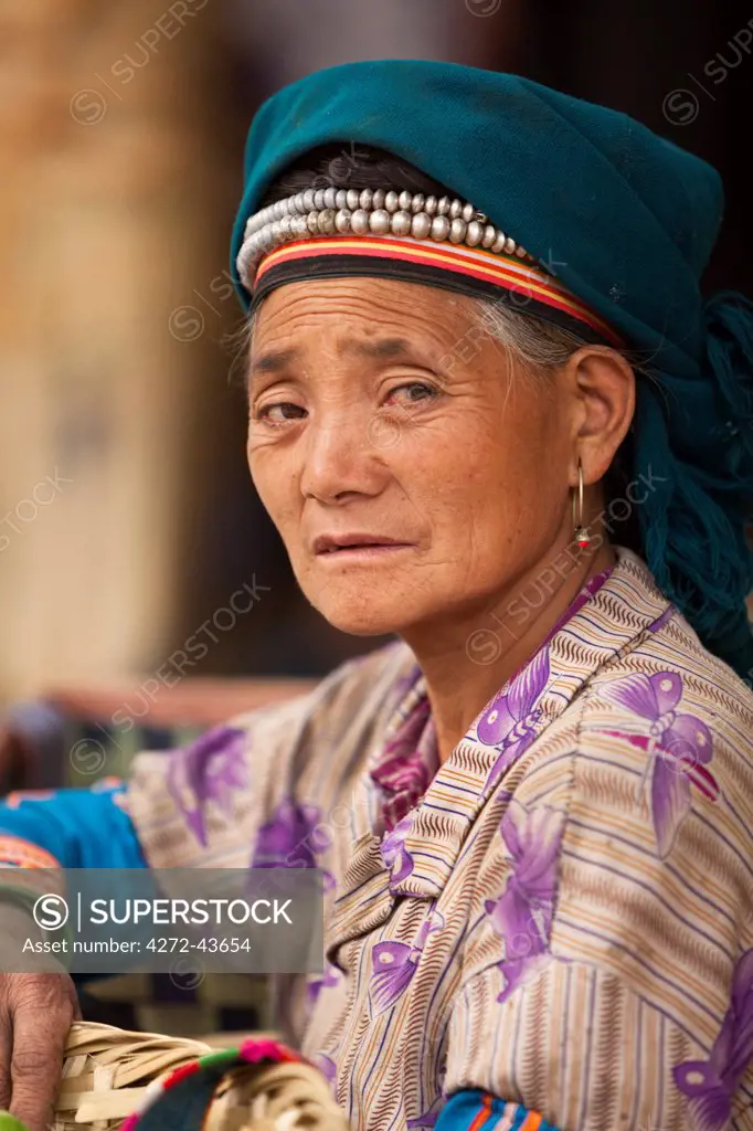 China, Yunnan, Yuanyang. A lady of the Hani ethnic minority group, Yuanyang.