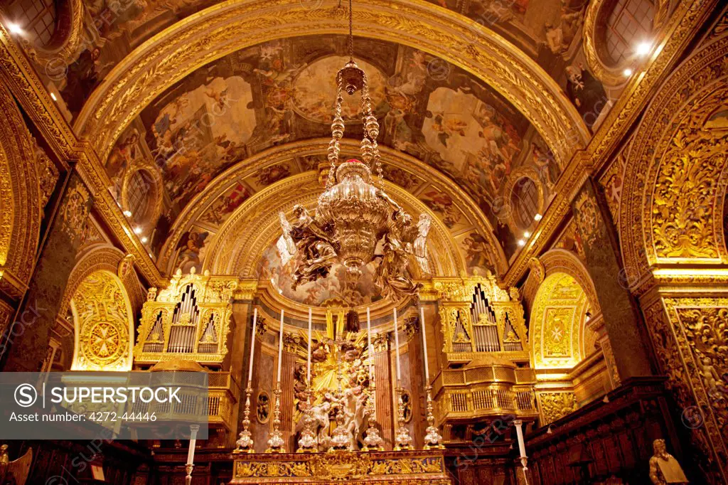 Mediterranean Europe, Malta. Interior of  the Baroque St.John's Co Cathedral in Valletta built by the knights of St.John of Jerusalem. UNESCO