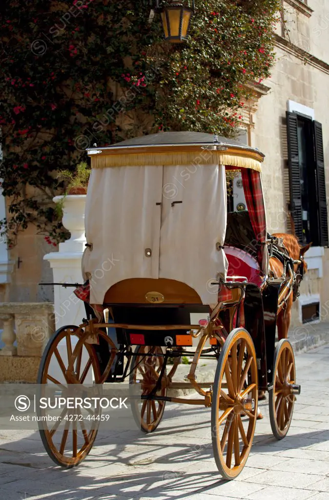 Mediterranean Europe, Malta. The typical karozzin in the streets of Mdina