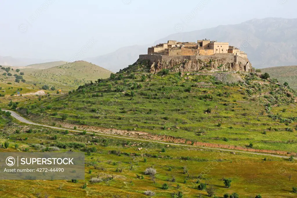 Morocco, Anti Atlas Mountains, nr. Ait Baha, Tizourgane. Kasbah Tizourgane was originally a communal fortress granary that enlarged into a village.