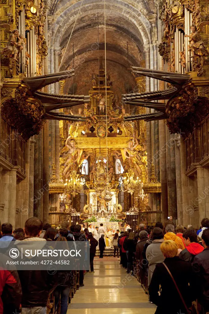 Spain, Galicia, Santiago de Compostela. Interior of the Cathedral.UNESCO