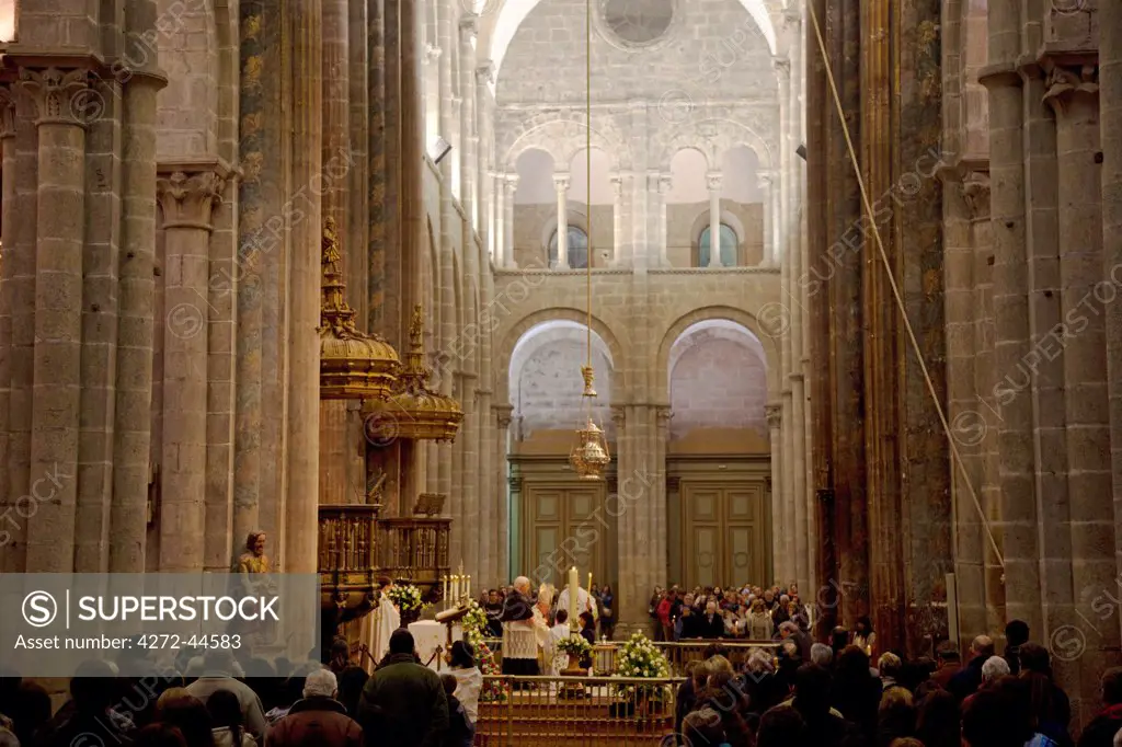 Spain, Galicia, Santiago de Compostela. Inside the main cathedral during the Easter ceremony.UNESCO