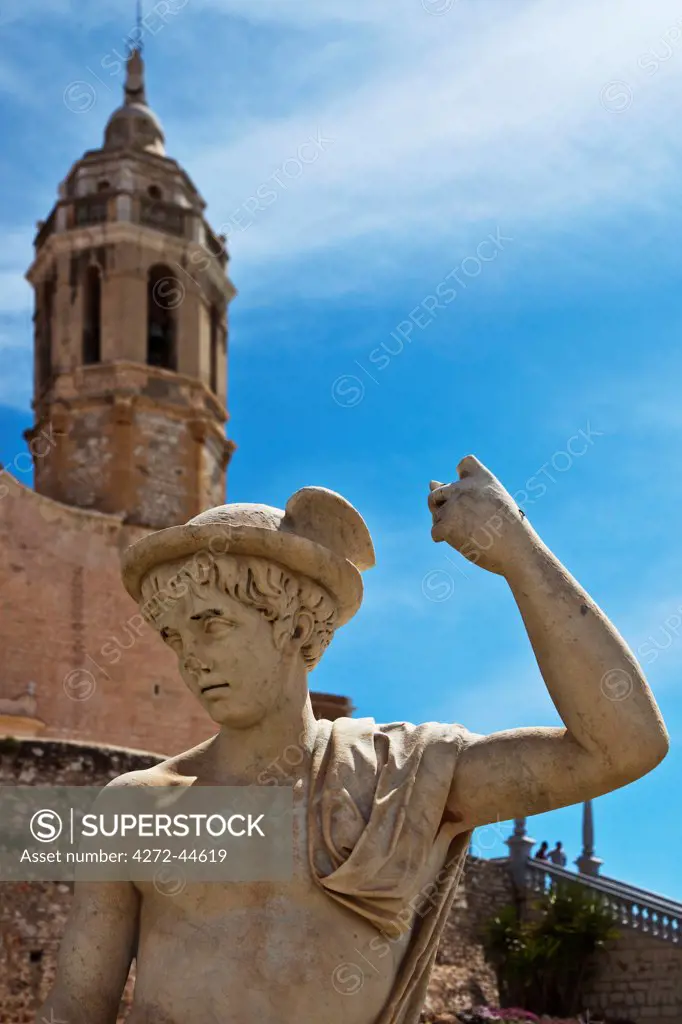 Statue located in the front of The Church of St. Barthlomew and St. Tecla, Sitges, Garraf Ii, Cataluna, Spain.