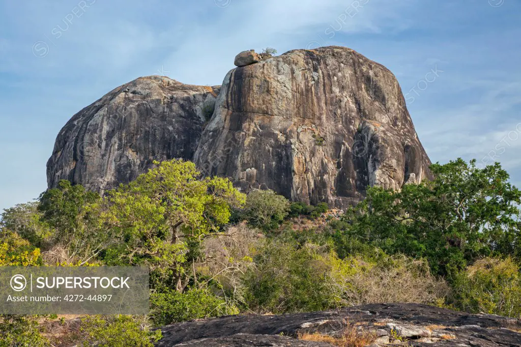 A huge inselberg in Yala National Park.  These massive rock outcrops are a feature of this park and are said to date back 600 million years, Sri Lanka