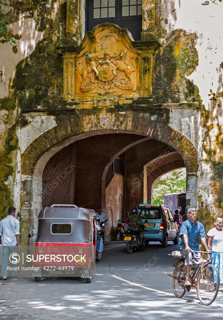 The old main entrance to Galle Fort was erected by the British in 1873 but is a comparatively recent addition to the old fort city, Sri Lanka