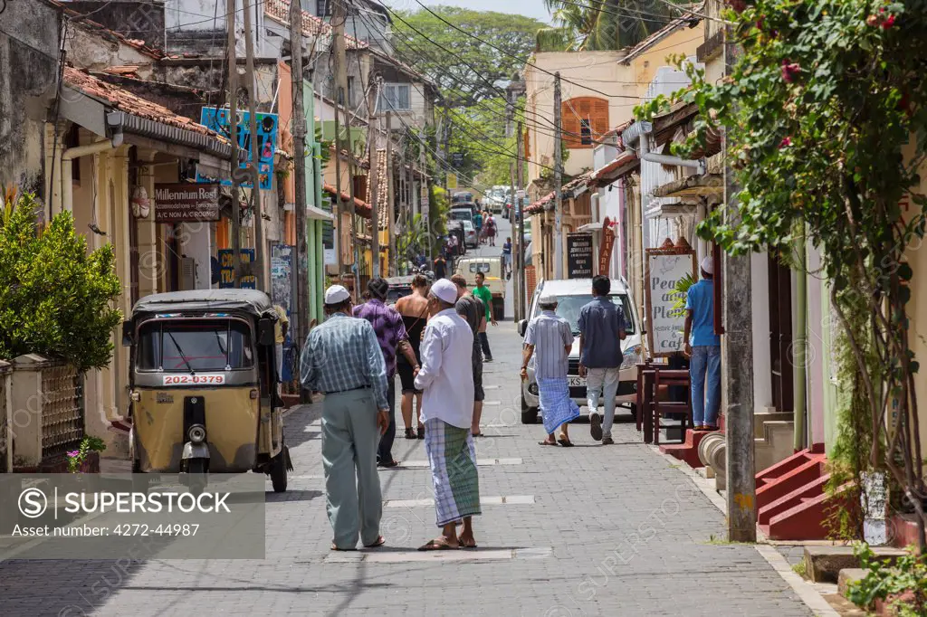A busy street in Galle Fort, which was built by the Dutch during the 17th century, Sri Lanka