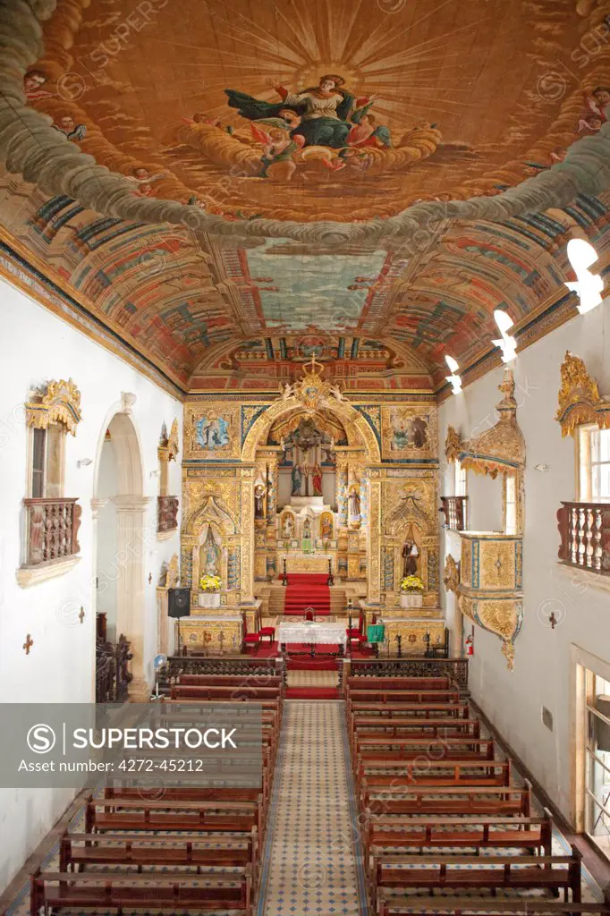 South America, Brazil, Alagoas, Penedo, the Portuguese baroque Church of Our Lady of the Angels, in the Convent of St. Francis showing the trompe loeil ceiling painting of the ascension of Our Lady painted by the Afro Brazilian painter Liborio Lazaro Leal in 1784